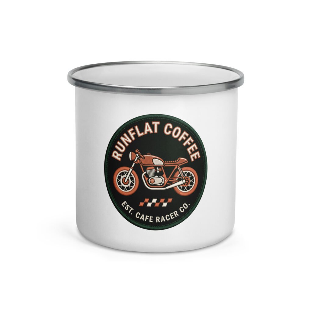 RunFlat Coffee Enamel Mug – Cafe Racer Crest