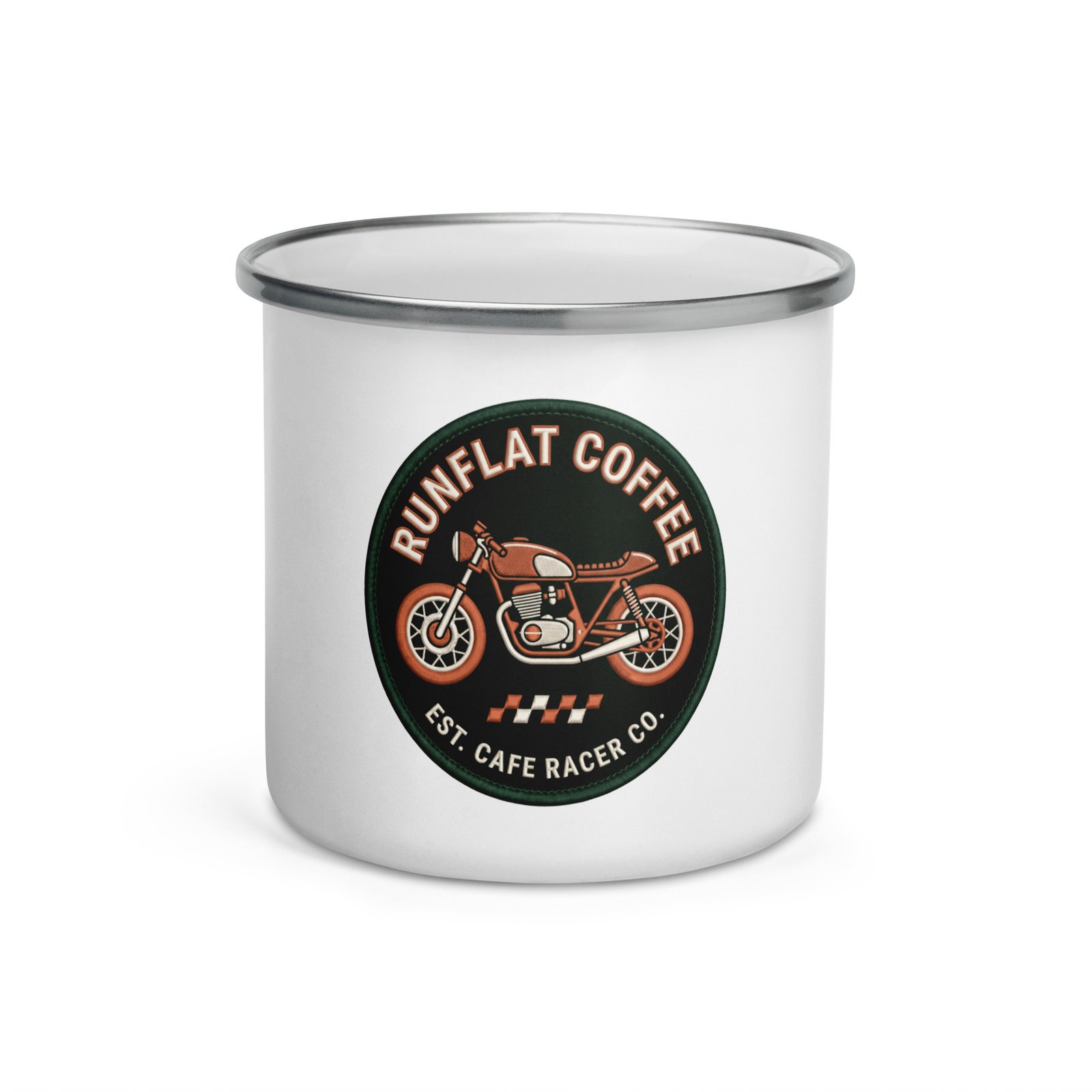 RunFlat Coffee Enamel Mug – Cafe Racer Crest