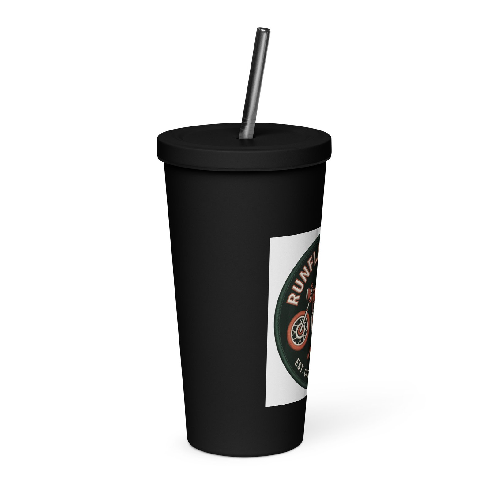 RunFlat Coffee Insulated Tumbler with Straw – Cafe Racer Crest - Image 4