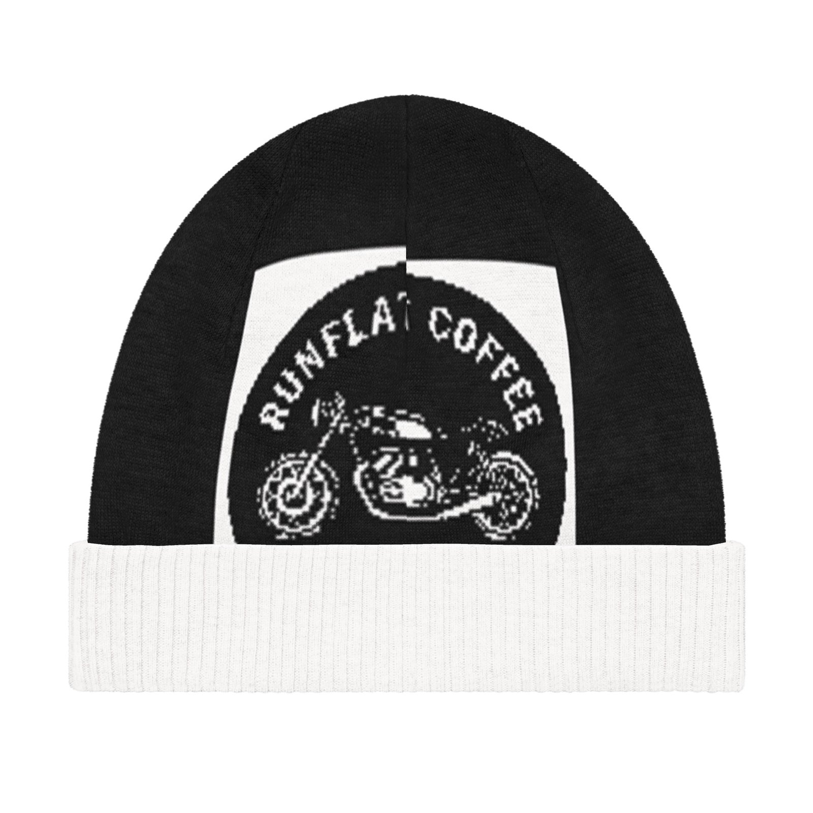 RunFlat Coffee Knitted Beanie – Cafe Racer Crest - Image 2