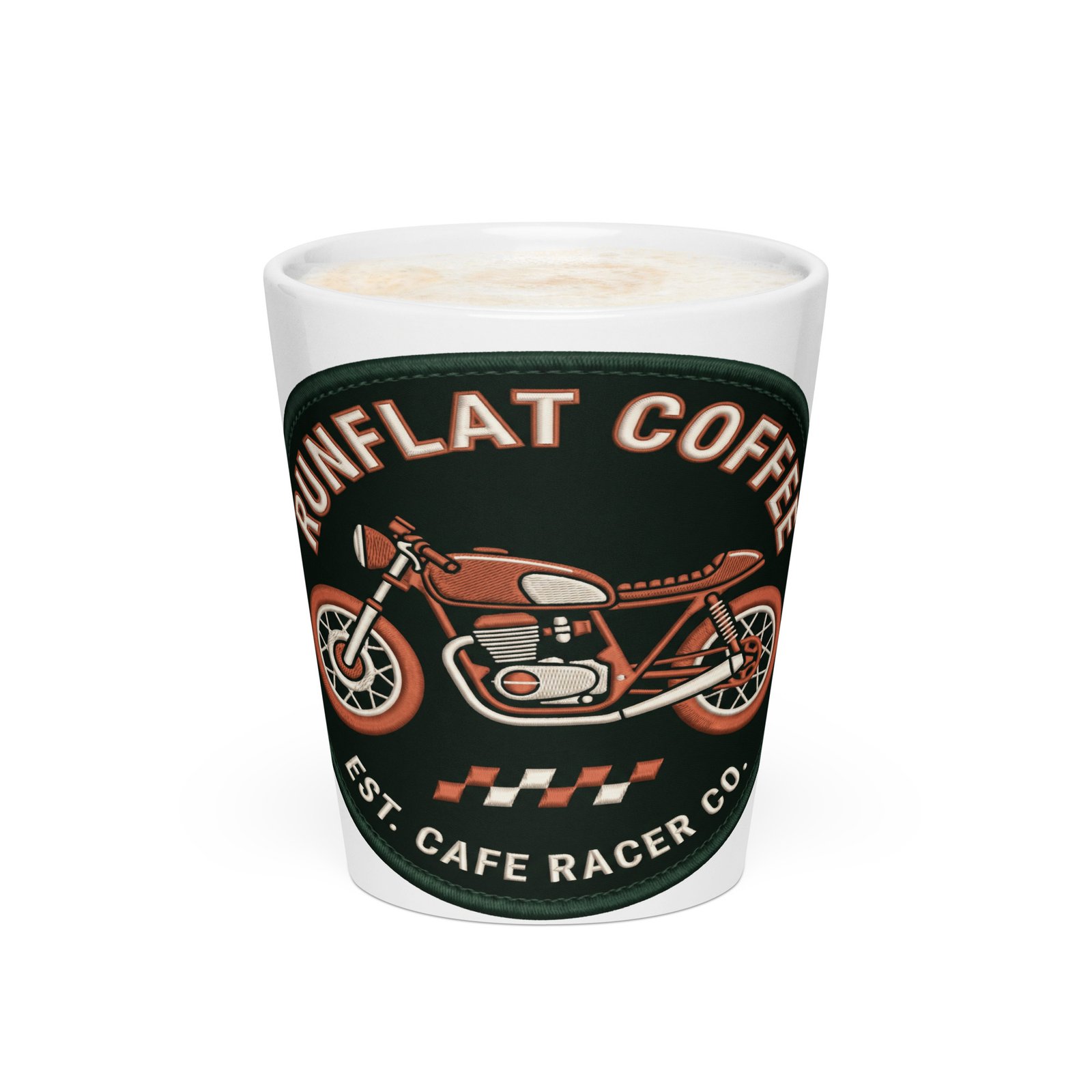 RunFlat Coffee Latte Mug – Cafe Racer Crest - Image 2