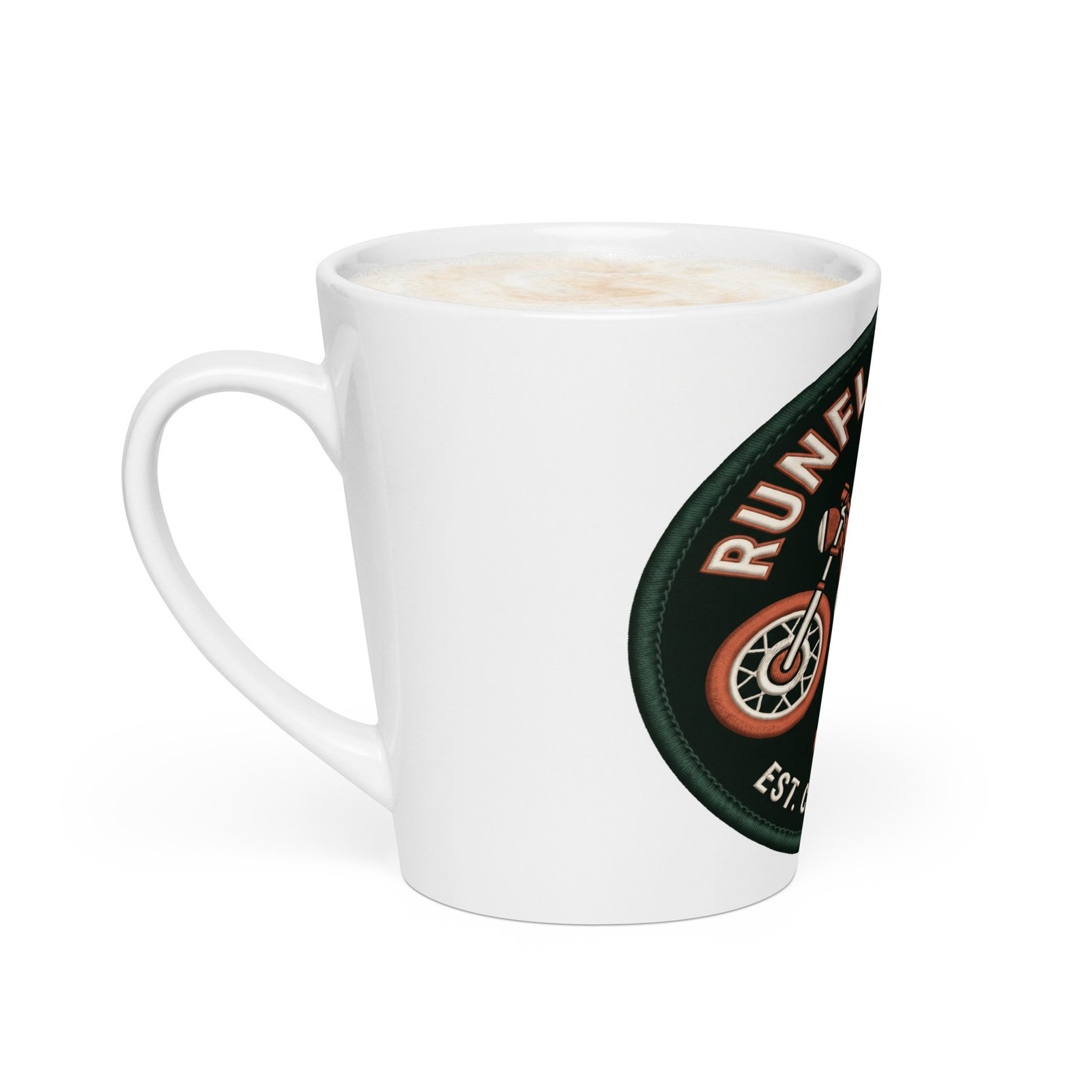 RunFlat Coffee Latte Mug – Cafe Racer Crest - Image 3