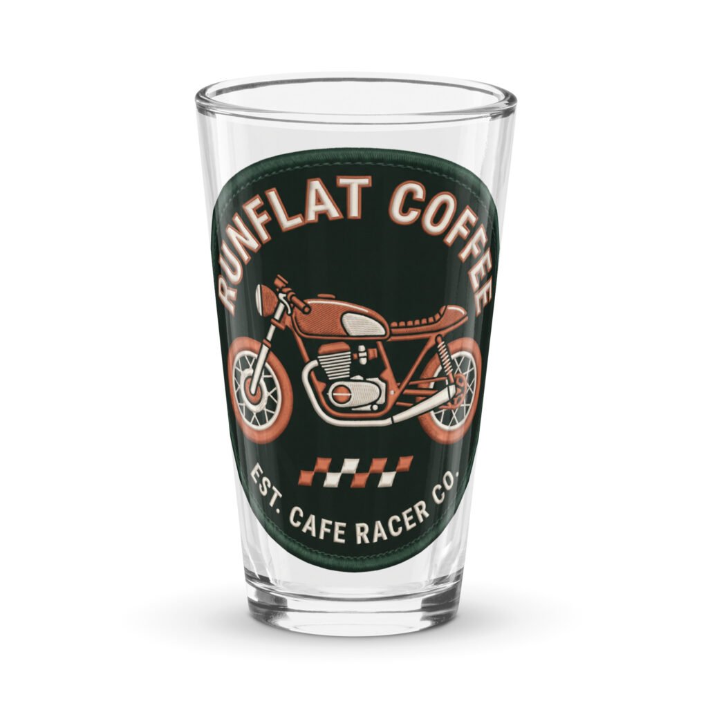 RunFlat Coffee Shaker Pint Glass – Cafe Racer Crest