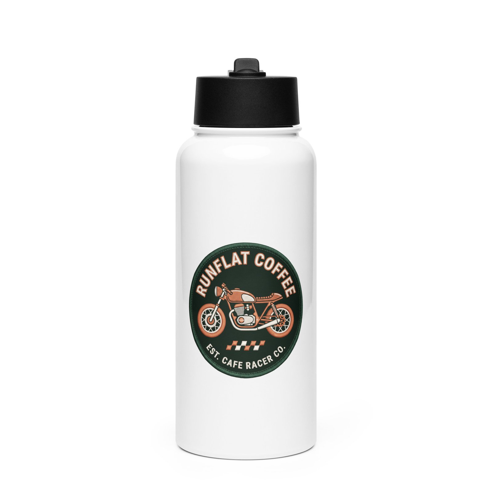 RunFlat Coffee Stainless Steel Water Bottle with Straw Lid – Cafe Racer Crest - Image 2
