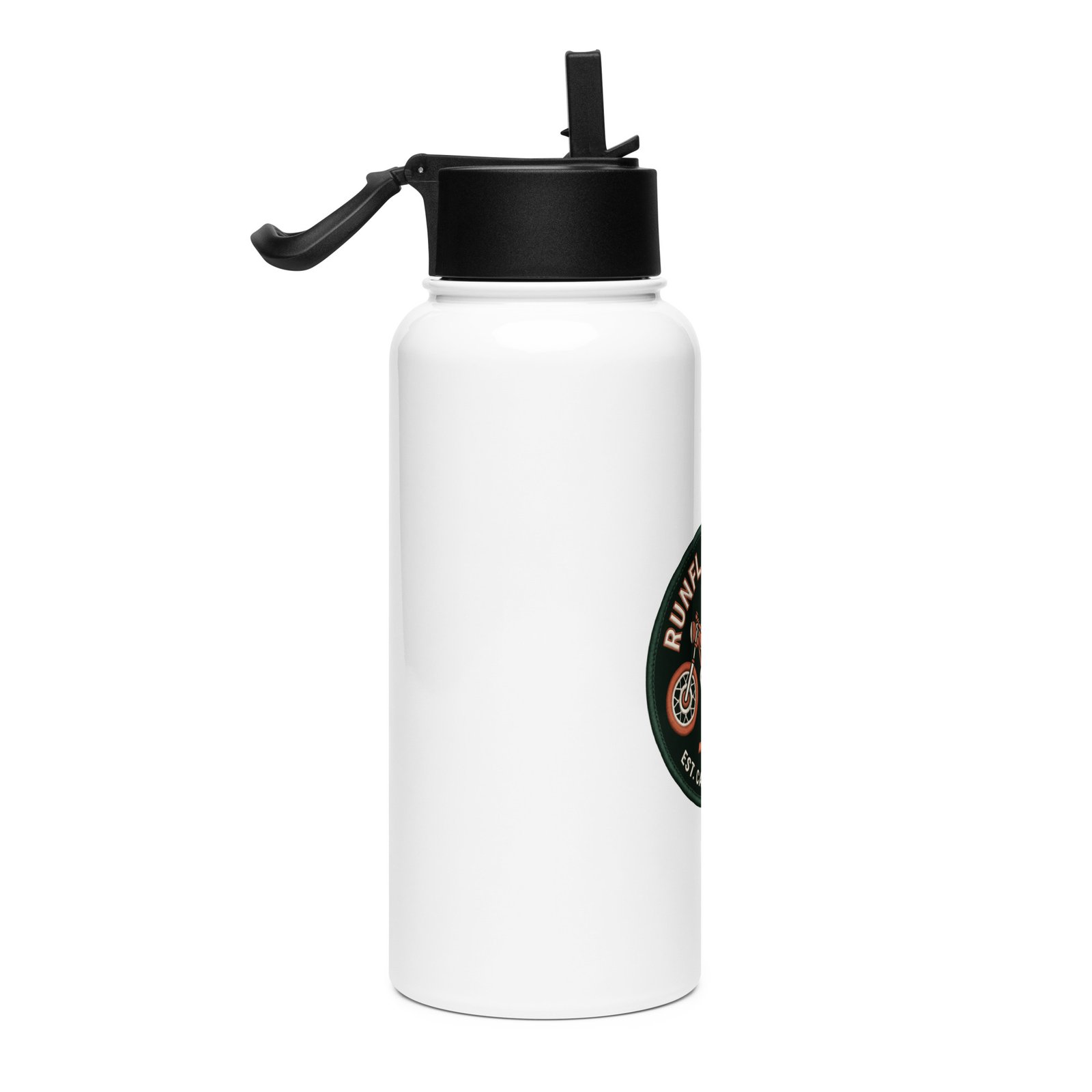 RunFlat Coffee Stainless Steel Water Bottle with Straw Lid – Cafe Racer Crest - Image 4