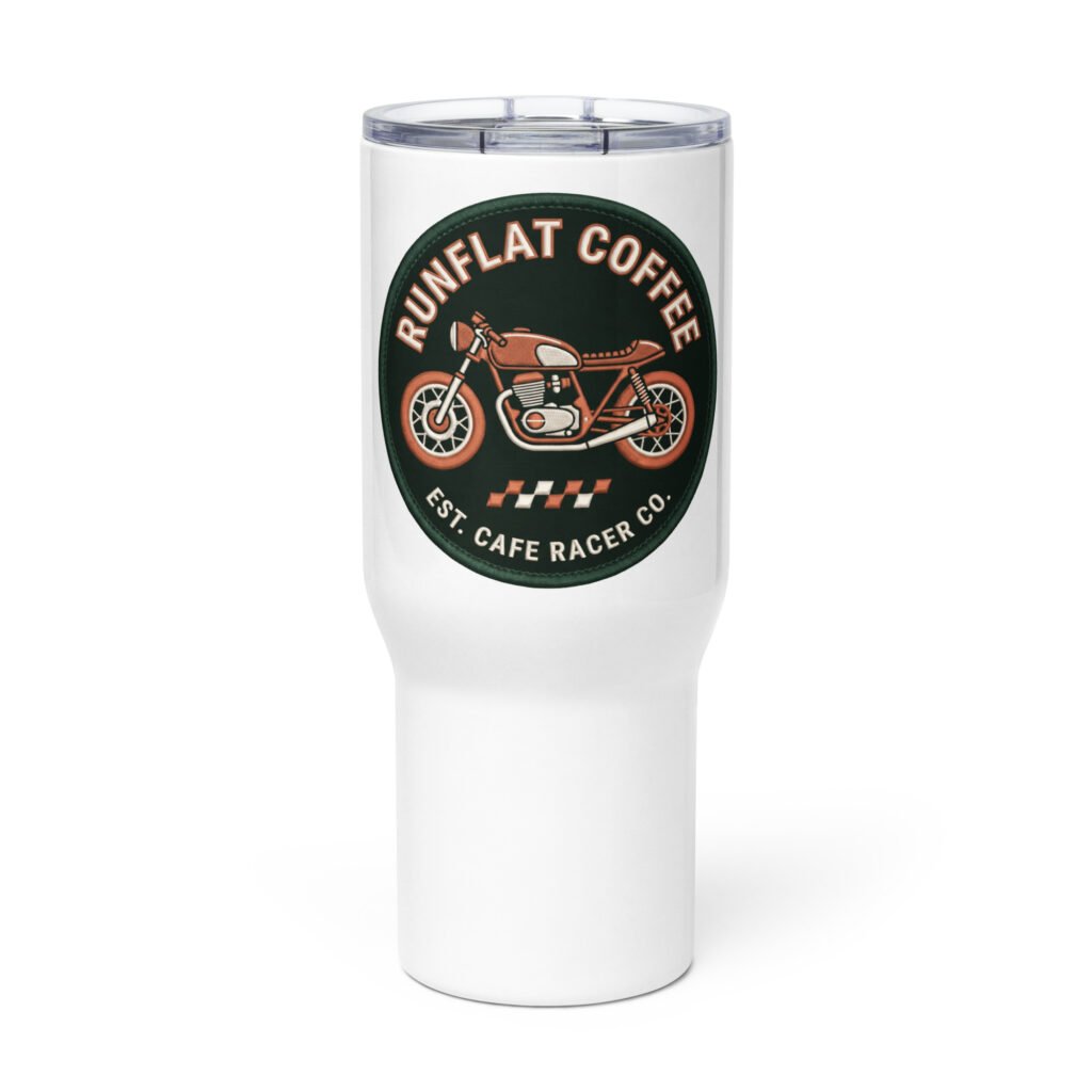 RunFlat Coffee Travel Mug with Handle – Cafe Racer Crest