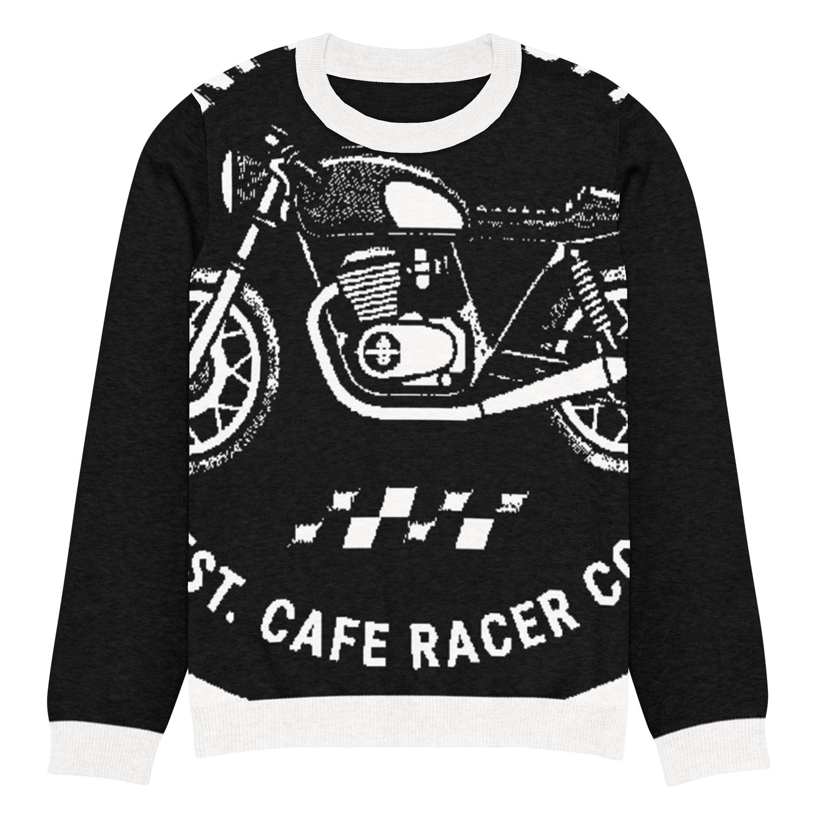 RunFlat Coffee Knitted Crewneck Sweater – Cafe Racer Crest - Image 3