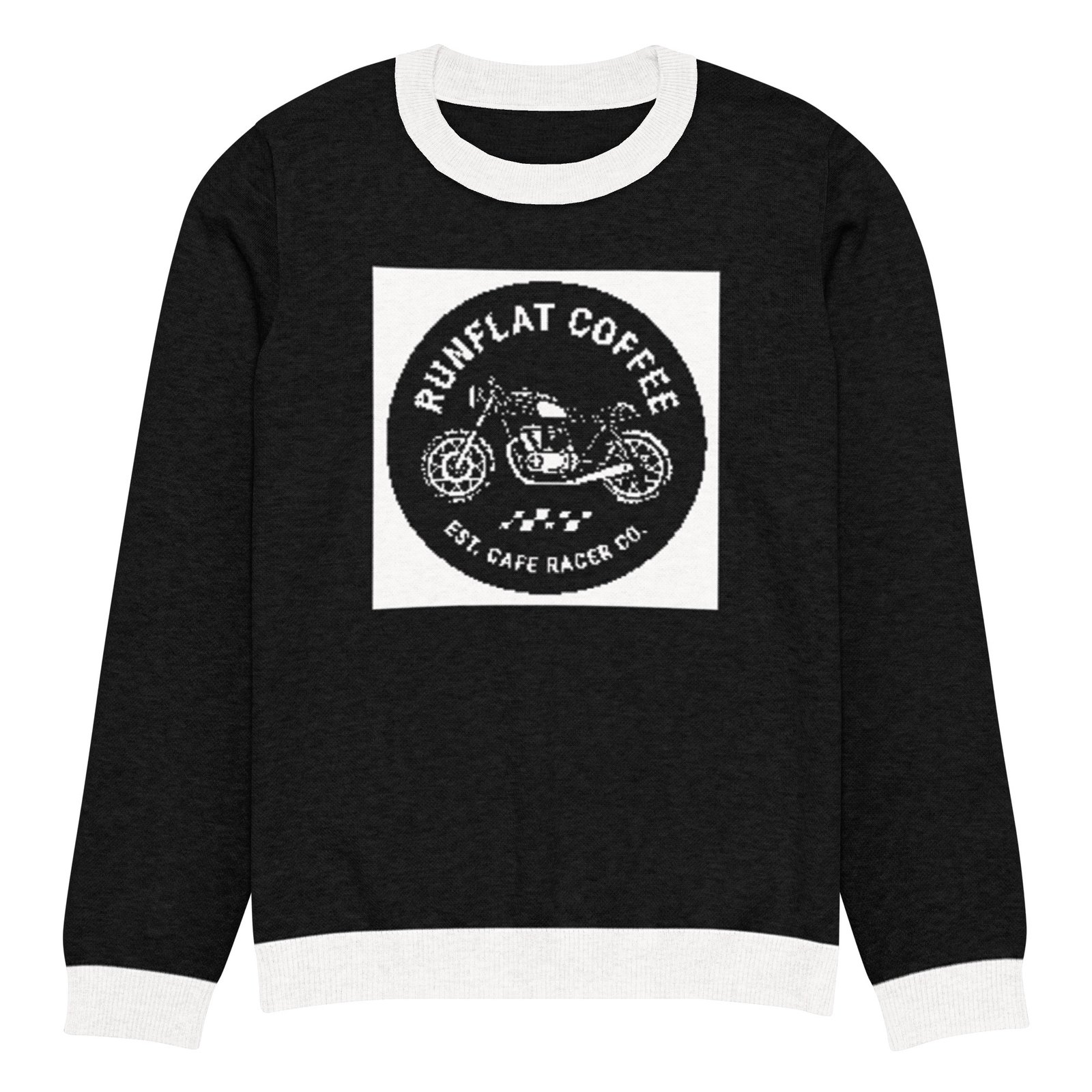RunFlat Coffee Knitted Crewneck Sweater – Cafe Racer Crest