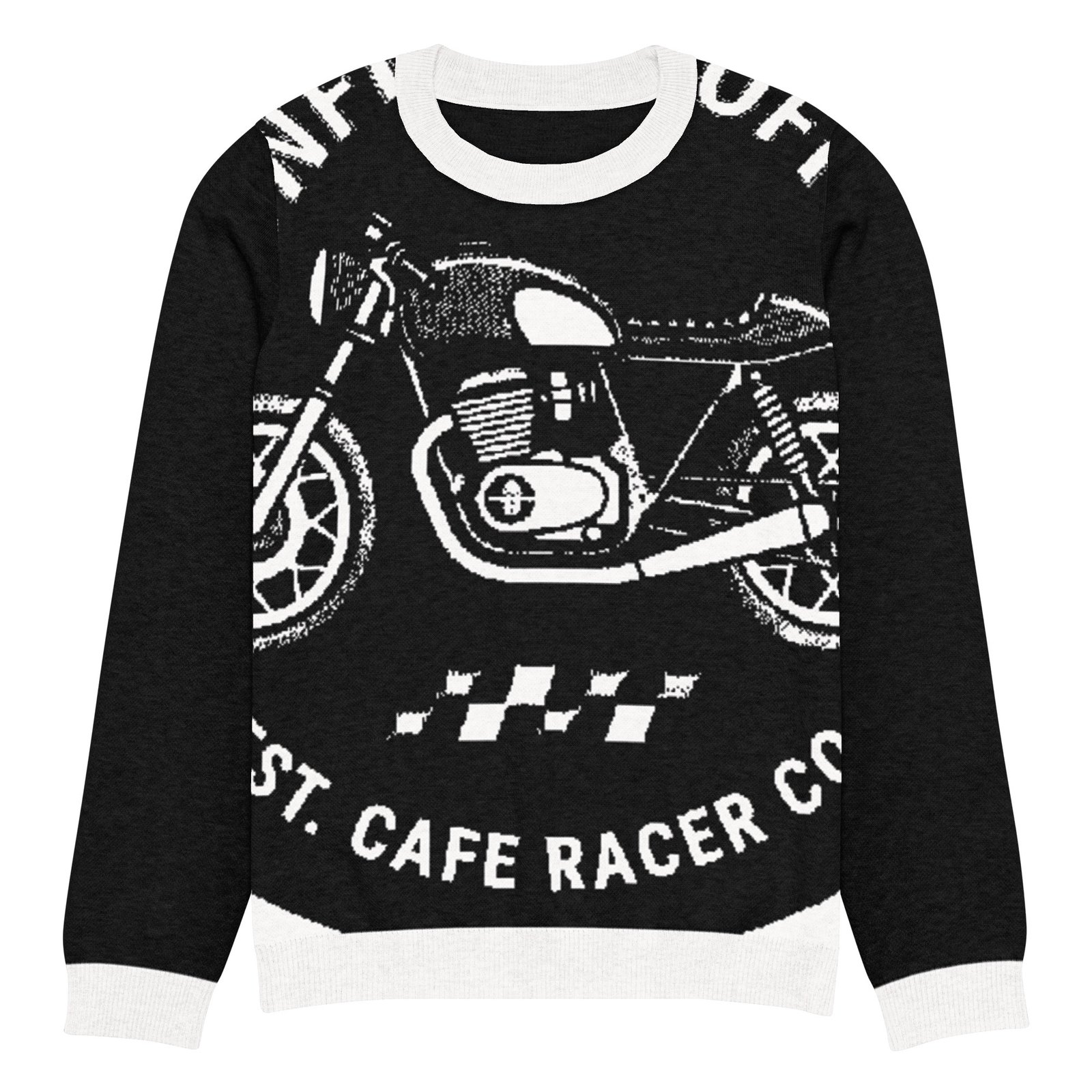 RunFlat Coffee Knitted Crewneck Sweater – Cafe Racer Crest - Image 7