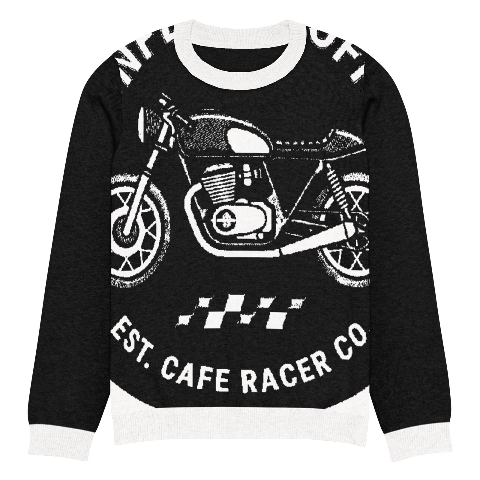 RunFlat Coffee Knitted Crewneck Sweater – Cafe Racer Crest - Image 13